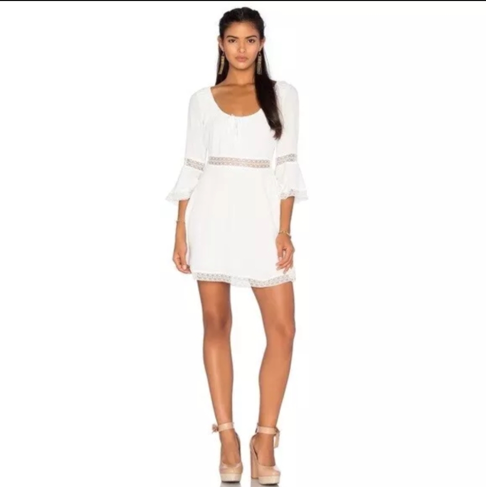 For Love & Lemons Revolve Angelina Mini Dress White with lace inlay, Size Medium
